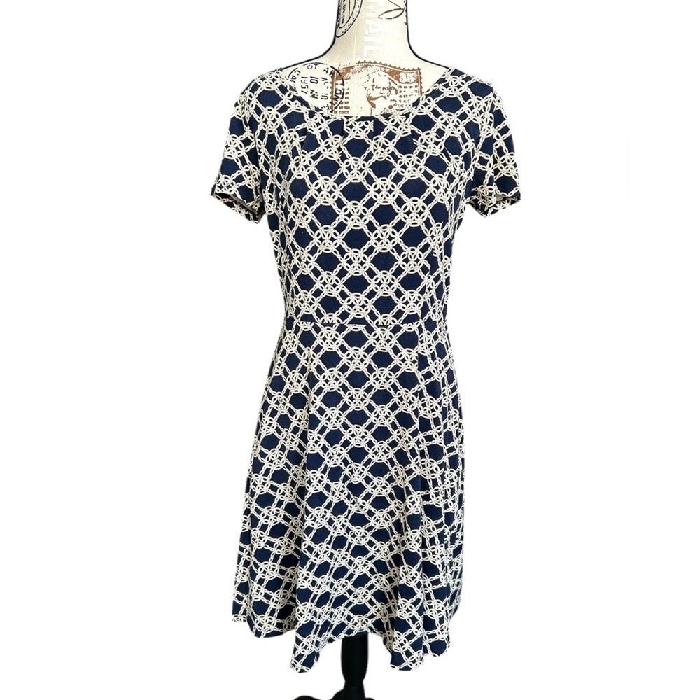 5/$25 Talbots Navy Blue Dress with Nautical Rope Like Pattern Size Small - Picture 1 of 9
